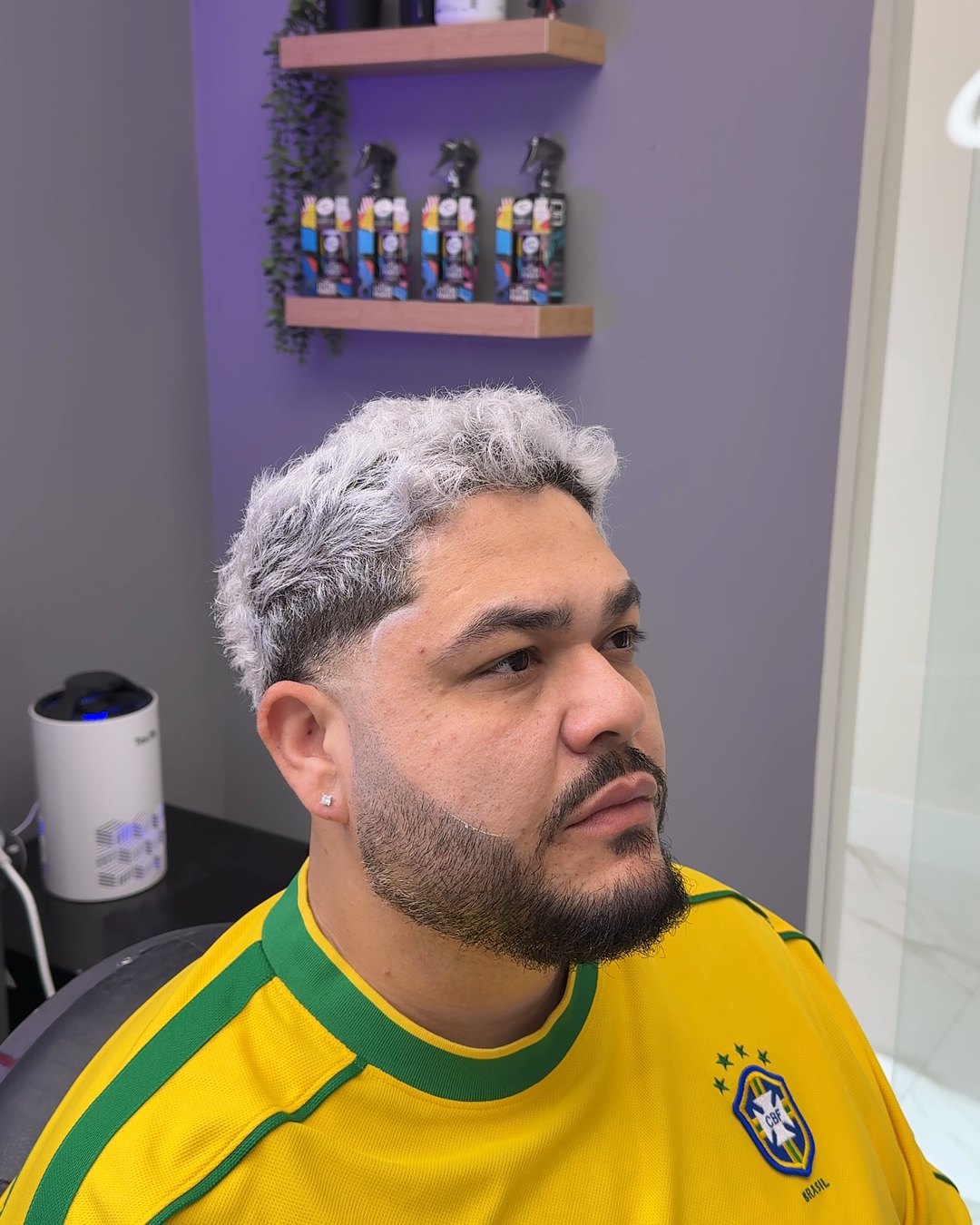 Bleached platinum top with fade and beard by Cuts By Cello